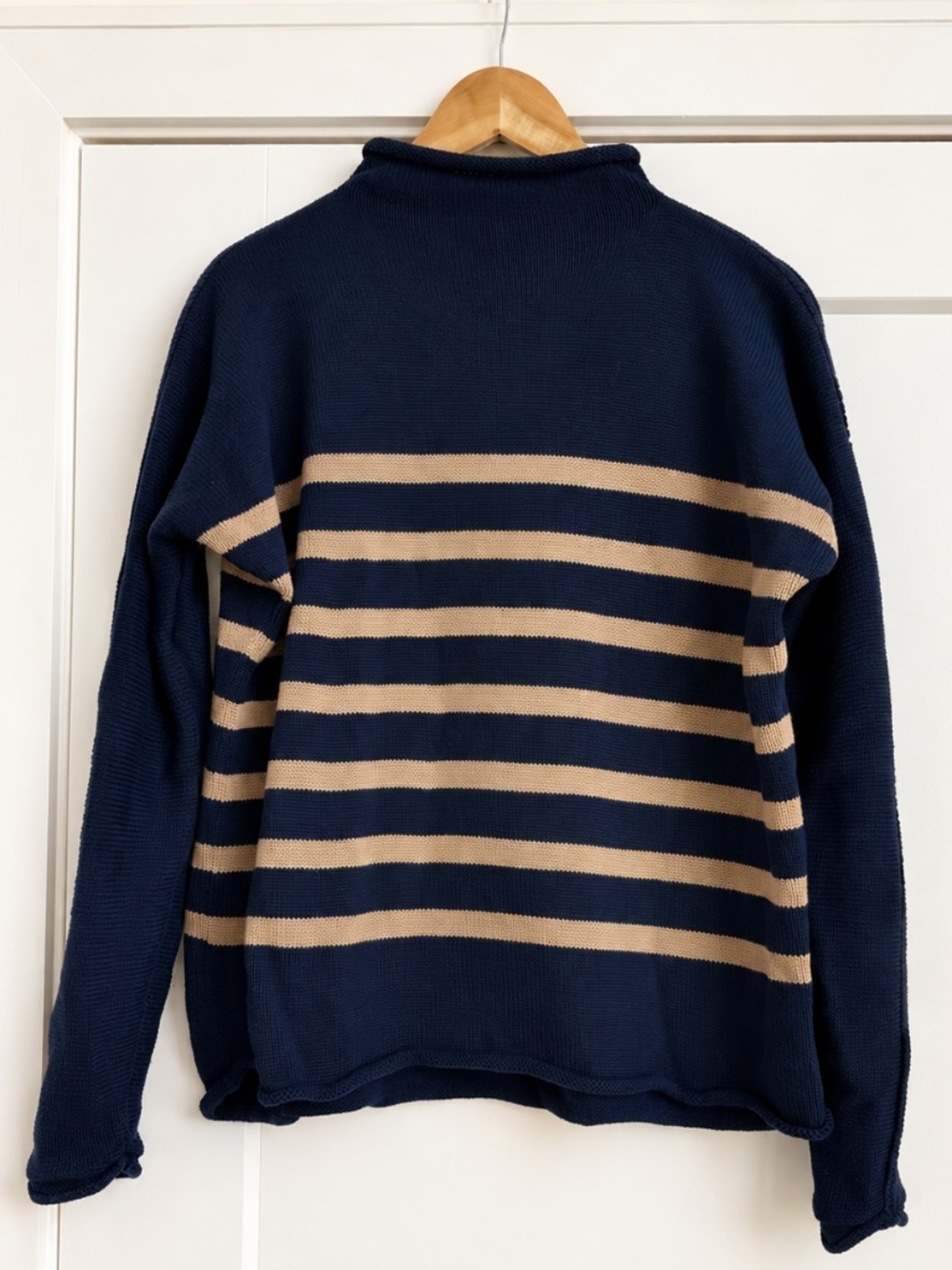NEW Frank & Eileen Monterey Cotton Sweater in Navy Camel Stripe, XS